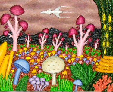 Painting titled "Planet of the Mushr…" by Stephen Warde Anderson, Original Artwork, Acrylic Mounted on Other rigid panel