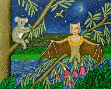 Painting titled "Zorenda the Flying…" by Stephen Warde Anderson, Original Artwork, Acrylic Mounted on Other rigid panel