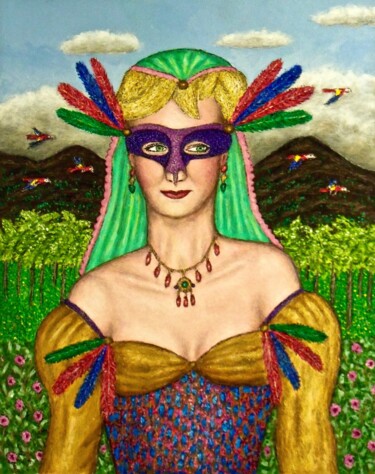 Painting titled "Masked Diva - Brigi…" by Stephen Warde Anderson, Original Artwork, Acrylic Mounted on Other rigid panel