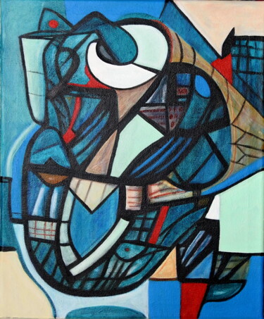 Painting titled "JAZZ MAN" by Stephen Lucas, Original Artwork, Acrylic Mounted on Wood Stretcher frame