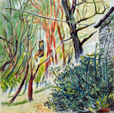 Painting titled "Bird Feeder and Ash…" by Stephen West, Original Artwork, Tempera