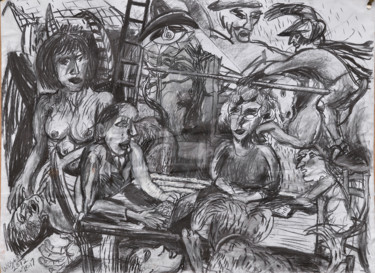 Drawing titled "Outside my Window" by Stephen West, Original Artwork, Charcoal