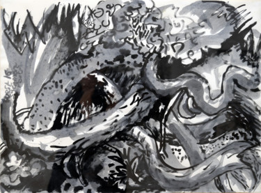 Dibujo titulada "Sycamore Roots Dolp…" por Stephen West, Obra de arte original, Tinta