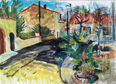 Malerei mit dem Titel "La Place Villeneuve" von Stephen West, Original-Kunstwerk, Gouache