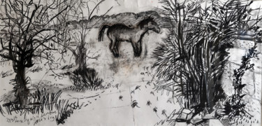 Drawing titled "Jacques' Horse and…" by Stephen West, Original Artwork, Charcoal