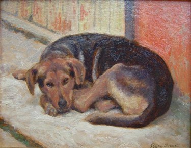 Painting titled "Lonely dog" by Stere Grant, Original Artwork