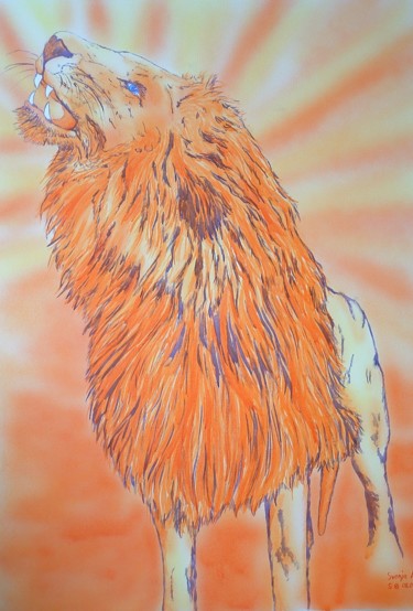 Löwe Malerei mit dem Titel "Löwe" von Karin Sternberg, Original-Kunstwerk, Airbrush
