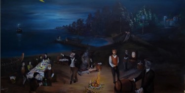Malerei mit dem Titel "feast in the moonli…" von Christos Sterniotis, Original-Kunstwerk, Öl