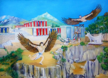 Painting titled "Daedalus and Icarus" by Christos Sterniotis, Original Artwork, Oil