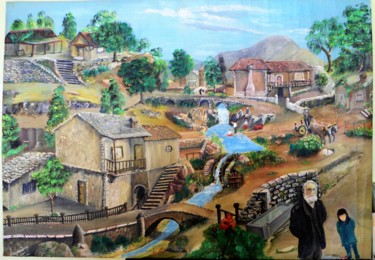 Ζωγραφική με τίτλο "το χωριο" από Christos Sterniotis, Αυθεντικά έργα τέχνης, Λάδι