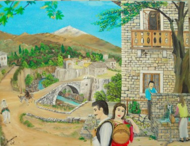 Painting titled "Η βρυση στην πλατεια" by Christos Sterniotis, Original Artwork, Oil