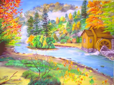 Painting titled "the watermill" by Christos Sterniotis, Original Artwork, Oil