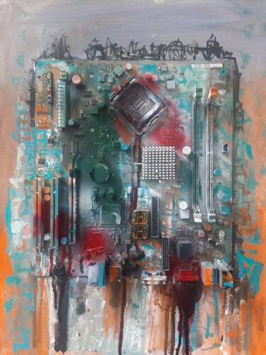 Painting titled "Motherboard" by Stevan Rajic, Original Artwork, Acrylic