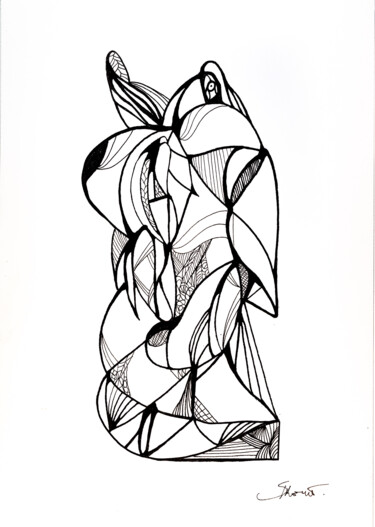 Tekening getiteld "Totem - 1" door Steve Drevet, Origineel Kunstwerk, Inkt