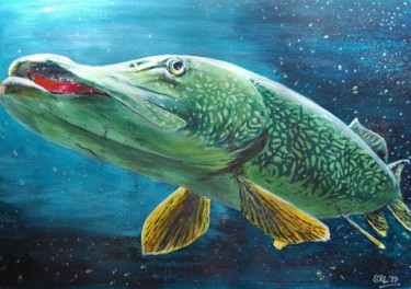 Painting titled "Pike (esox lucius)" by Steve Lovegrove, Original Artwork, Acrylic