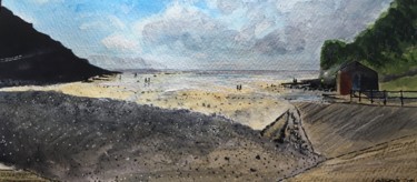 Painting titled "Caswell Bay Panorama" by Steve Lovegrove, Original Artwork, Watercolor
