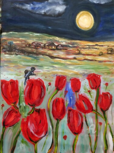 Painting titled "Tulips" by Steve Phillips, Original Artwork, Oil