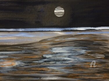 Painting titled "Moonlight Coast" by Steve Phillips, Original Artwork, Oil