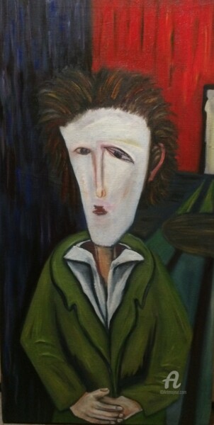 Painting titled "The Writer" by Steve Phillips, Original Artwork, Oil Mounted on Wood Stretcher frame