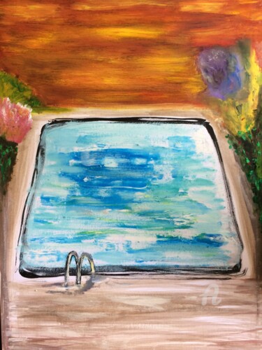 Painting titled "Sunset Pool" by Steve Phillips, Original Artwork, Oil