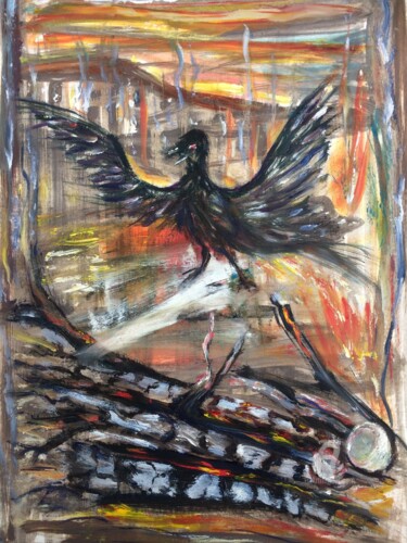 Peinture intitulée "Phoenix flies out o…" par Steve Phillips, Œuvre d'art originale, Huile