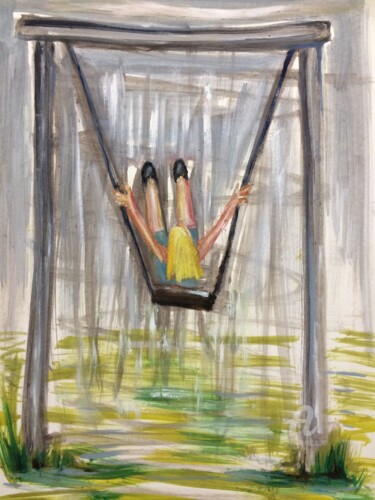 Painting titled "The Swing" by Steve Phillips, Original Artwork, Oil Mounted on Wood Panel