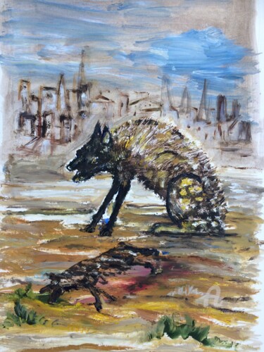 Pittura intitolato "Hyena Burial" da Steve Phillips, Opera d'arte originale, Olio