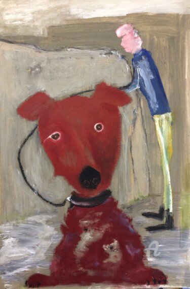 Painting titled "Walkin the Dog" by Steve Phillips, Original Artwork, Oil