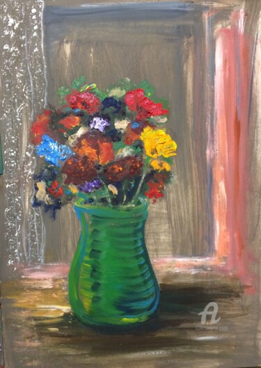 Peinture intitulée "Vase of Flowers" par Steve Phillips, Œuvre d'art originale, Huile