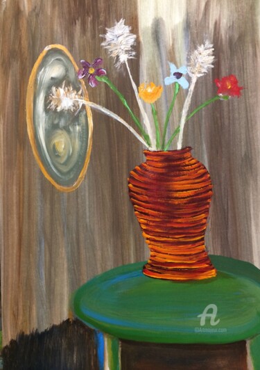 Картина под названием "The Tiger Vase" - Steve Phillips, Подлинное произведение искусства, Масло