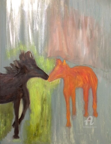 Painting titled "Forest Foals" by Steve Phillips, Original Artwork, Oil Mounted on Wood Stretcher frame