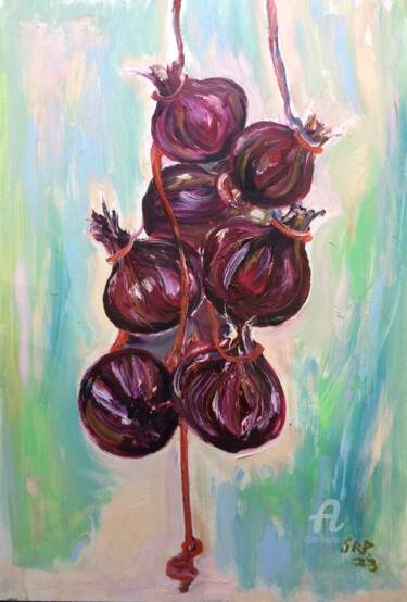 Painting titled "Bunch of Red Onions" by Steve Phillips, Original Artwork, Oil