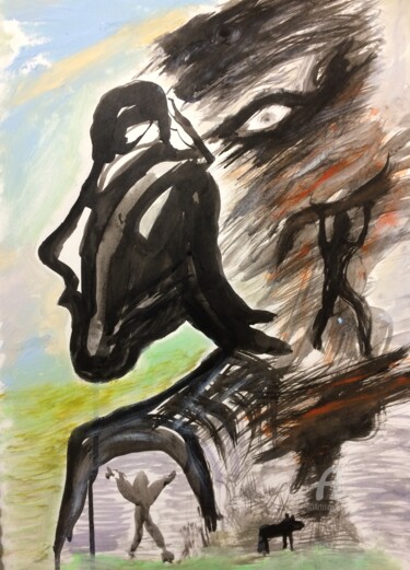 Peinture intitulée "Sitting figure  and…" par Steve Phillips, Œuvre d'art originale, Huile