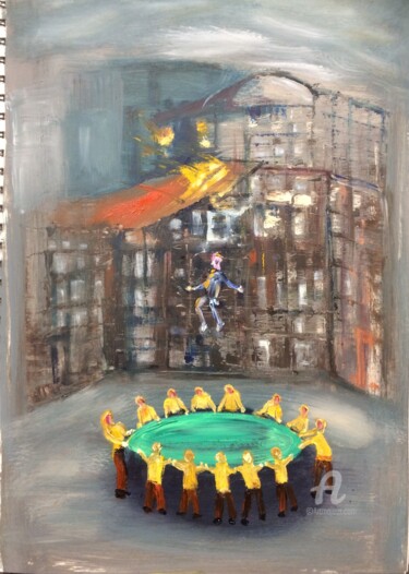 Malerei mit dem Titel "Free Falling Rescue" von Steve Phillips, Original-Kunstwerk, Öl