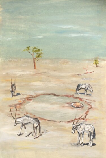 Painting titled "The Watering Hole" by Steve Phillips, Original Artwork, Oil