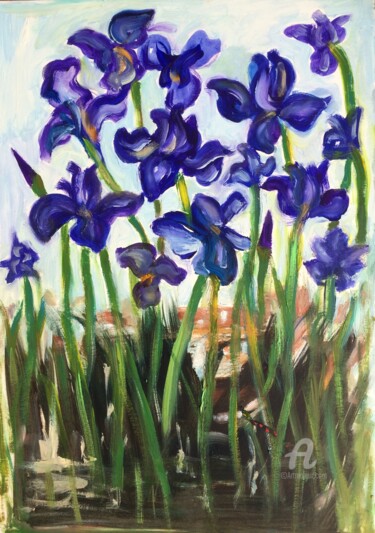 Painting titled "Iris flowers" by Steve Phillips, Original Artwork, Oil
