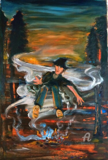 Peinture intitulée "Fire Jumper" par Steve Phillips, Œuvre d'art originale, Huile