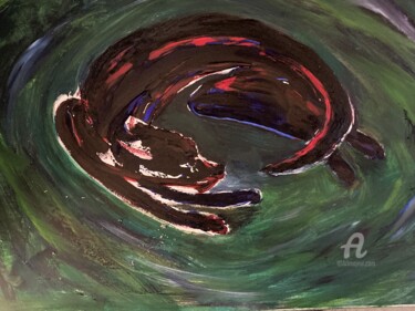Картина под названием "Dog chasing Tail" - Steve Phillips, Подлинное произведение искусства, Масло