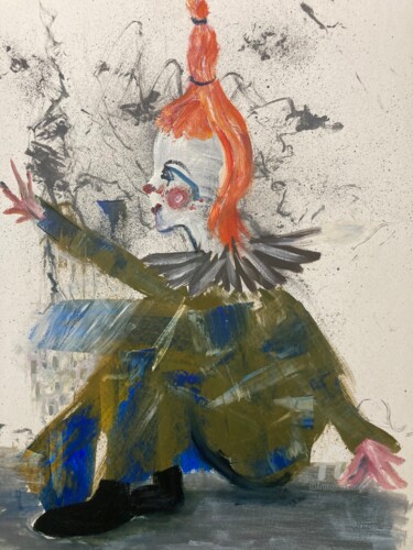 Painting titled "The Woman Clown" by Steve Phillips, Original Artwork, Oil