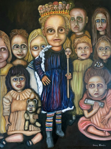 Painting titled "Doll Queen by Steve…" by Steve Shanks, Original Artwork, Oil Mounted on Wood Stretcher frame