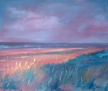 Painting titled "dune au crepuscule" by Quesnel Steve, Original Artwork, Oil
