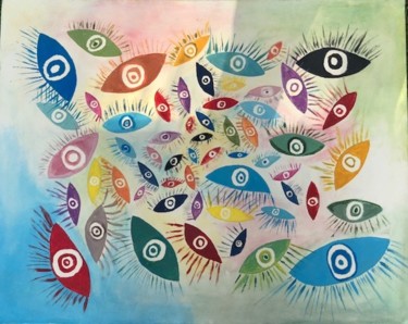 Peinture intitulée "Les yeux" par Steve Soobben, Œuvre d'art originale, Huile