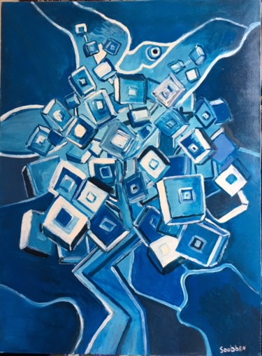 Peinture intitulée "L’arbre bleu" par Steve Soobben, Œuvre d'art originale, Huile
