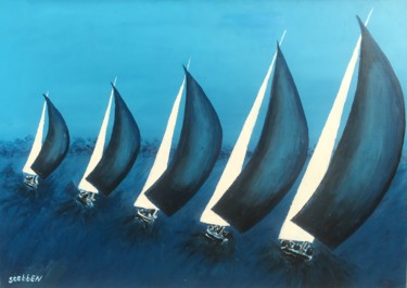 Peinture intitulée "Les régates bleues…" par Steve Soobben, Œuvre d'art originale, Huile