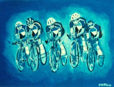 Pintura intitulada "Le sprint bleu" por Steve Soobben, Obras de arte originais
