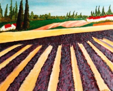 Schilderij getiteld "Les champs de lavan…" door Steve Soobben, Origineel Kunstwerk
