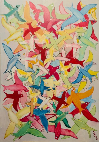 Painting titled "les oiseaux des iles" by Steve Soobben, Original Artwork, Oil