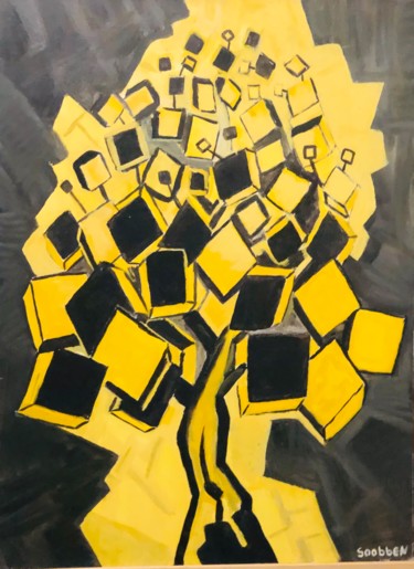 Peinture intitulée "L'arbre jaune" par Steve Soobben, Œuvre d'art originale, Huile