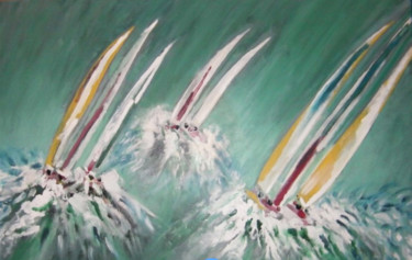 Painting titled "les vagues dans la…" by Steve Soobben, Original Artwork, Oil