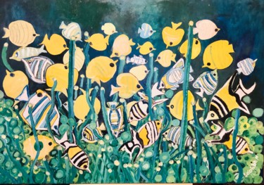 Schilderij getiteld "Les poissons jaunes" door Steve Soobben, Origineel Kunstwerk, Olie